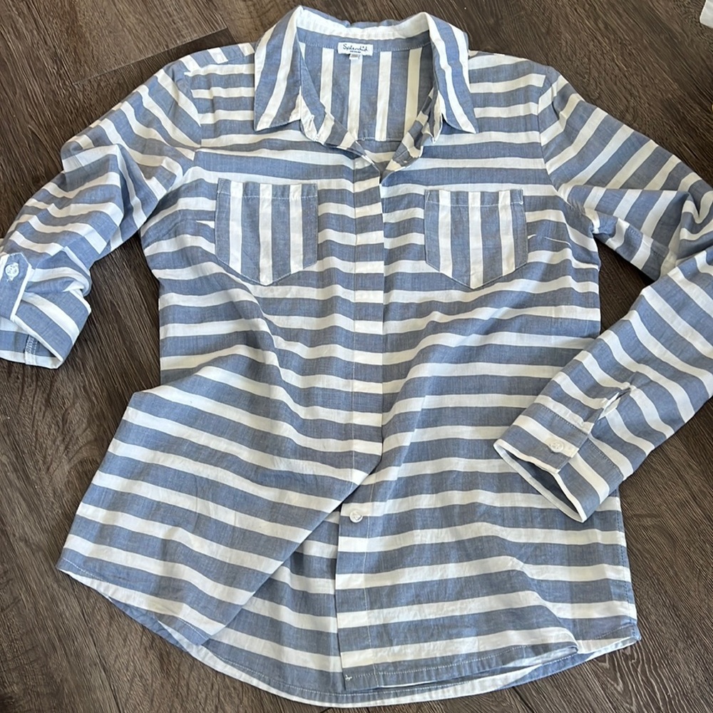 Splendid Blue and White Stripe Chambray Button Down Shirt